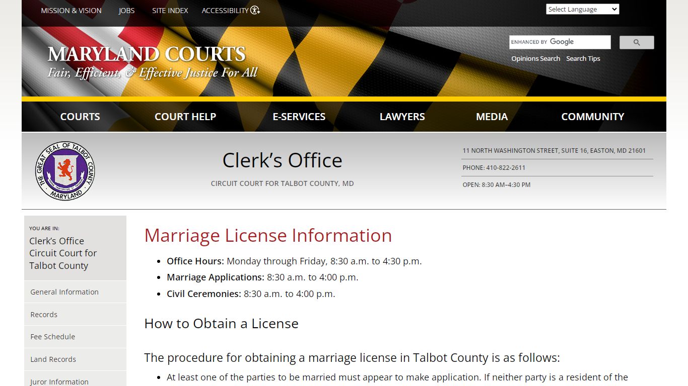 Marriage License Information | Maryland Courts